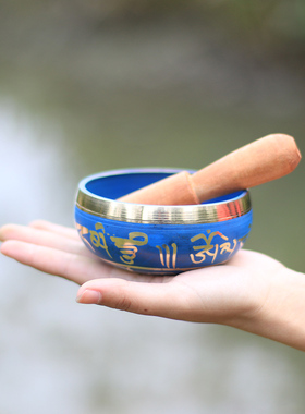 新品尼泊尔手工佛音碗响铜紫金钵盂瑜伽静心佛音钵V蓝礼盒套装商