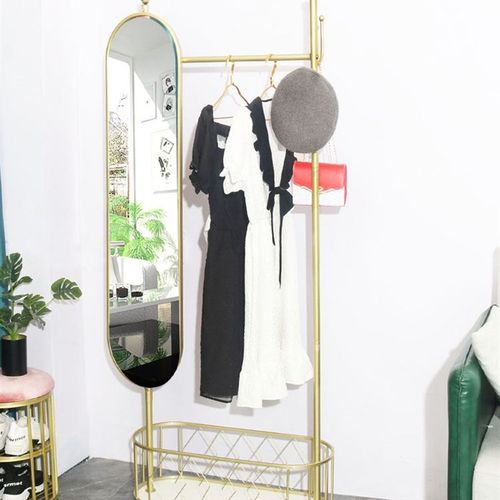 极速落地式带f旋转镜衣帽架卧室客厅可移动金属衣架带轮轻奢网红