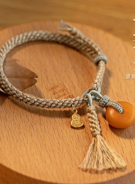 新品天然老d蜜蜡流苏葫芦手工编织绳手链女士款时尚藏式文艺民族