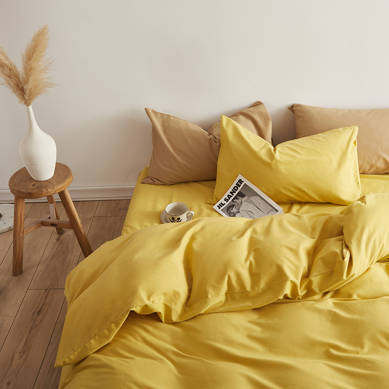 极速复古简约风纯黄色全棉磨毛四件套秋冬季保暖纯棉1.Y8m床上用