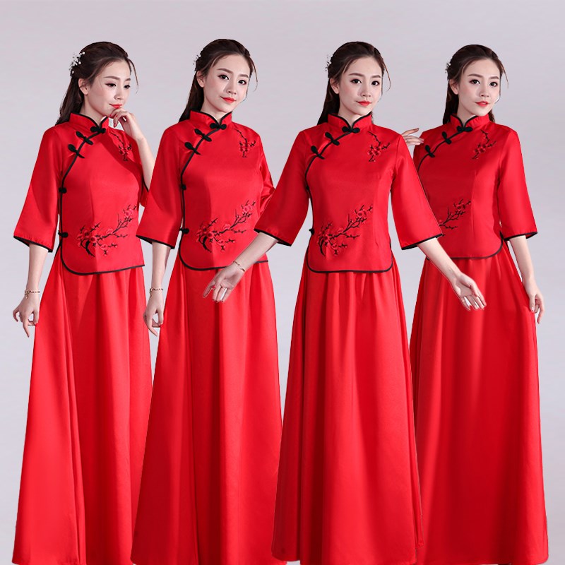 外嫁女回娘家服装女姐妹团民国中式伴娘服回N门礼服复古年会合唱