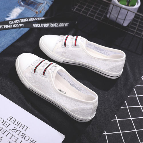 新品蕾丝小白鞋网纱透气镂空鞋子z2023新款春季百搭懒人鞋女一脚