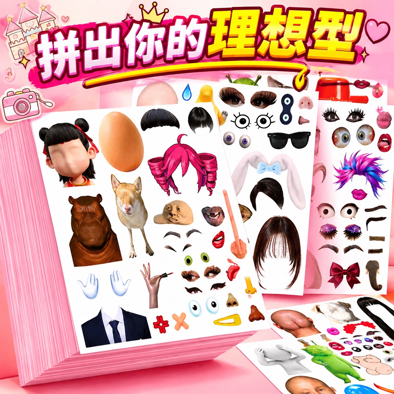 恶搞抽象五官换装DIY贴纸书