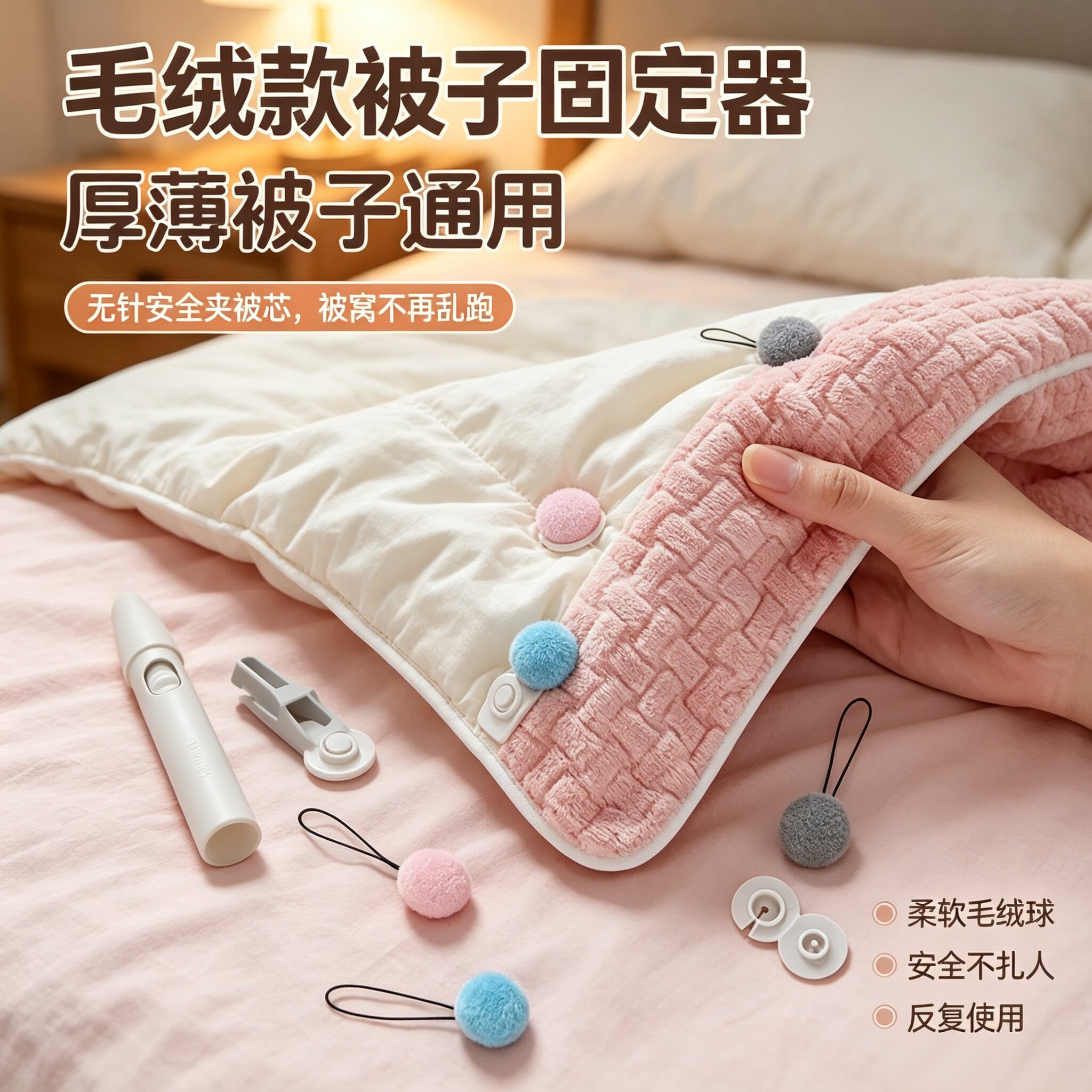 无针毛绒球被子固定器防跑绒不扎