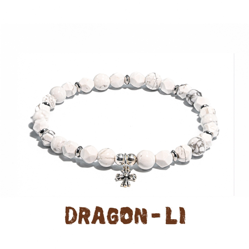 DRAGON LI狸花猫白松石925银十字架串珠情侣饰品闺蜜送礼物