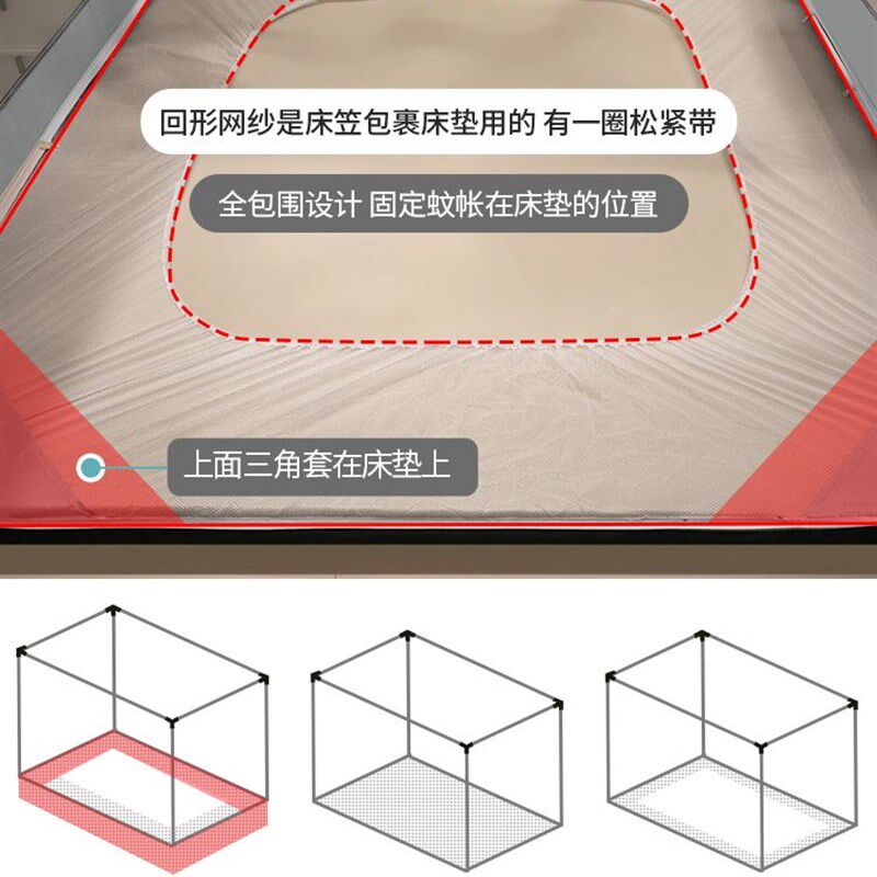 极速坐牀文蚊帐家用2023新款202C2牀笠款防摔儿童蒙古包单人支架