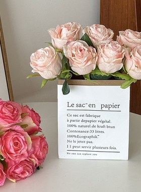 极速inas风仿真花英文纸袋装饰摆件虞美人仿真花客厅摆放花卉拍照