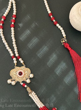 极速龙吟曲古风平安锁马面裙项链背云长流P苏红色璎珞明制汉