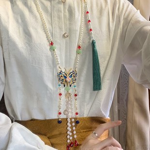 极速绕青苔国风蝴蝶背云璎珞项链女古风汉服明V制压襟马面裙