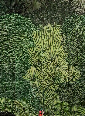 极速绿色森林插画背景布卧室墙面装饰挂布房M间餐厅墙上布置绿植