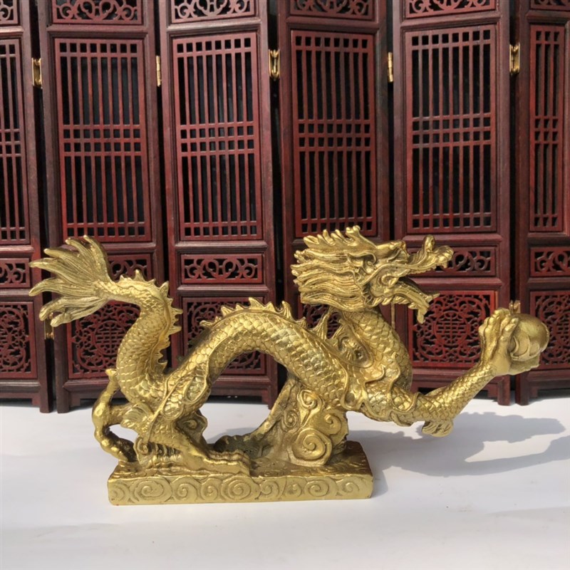 极速纯铜龙摆f件金龙青龙汉龙聚宝盆龙生肖龙抓珠家居客厅饰品桌