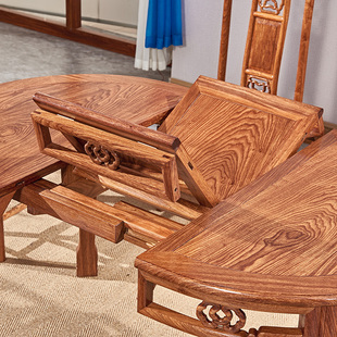 速发红木餐桌小户型方圆两用可伸缩可折叠圆桌家用刺猬紫檀折叠圆