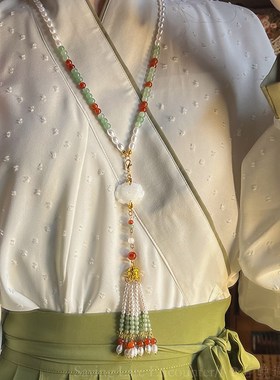 极速莲花新中式马面裙u璎珞项链背云流苏国风古风汉服旗袍背