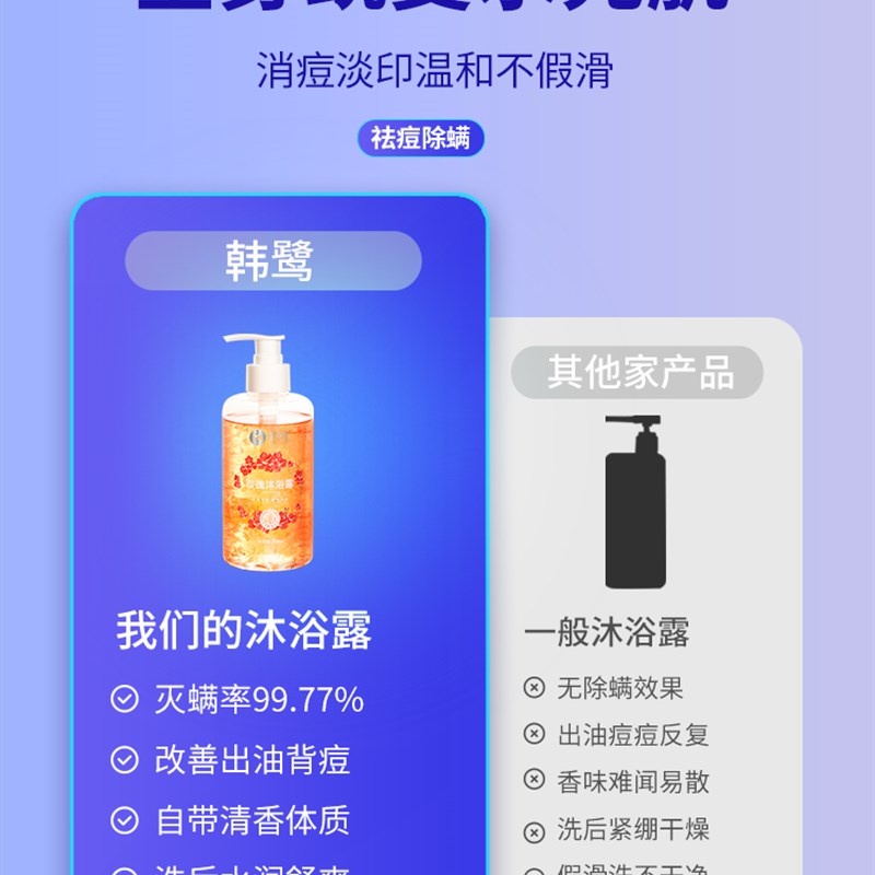 极速韩鹭玫瑰沐浴m露除螨去鸡皮后背痘红点疙瘩留香液体香皂官网