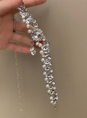 极速珍珠2023年新款锆石项链女轻奢小I众锁骨链水晶宝石项圈颈链