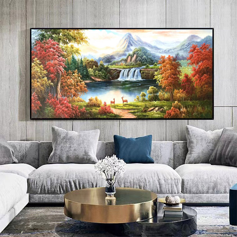 极速手绘油画客厅玄关装饰画欧美式过道走廊挂画办W公室山水风景