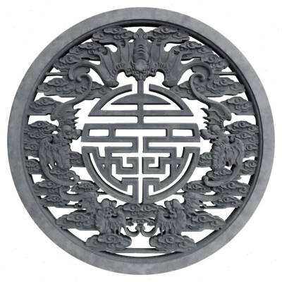 极速中式仿古镂空窗砖雕圆形青砖雕刻H浮雕透光板水泥窗花格五福