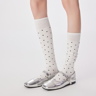 无骨日D系甜美jk配小皮鞋 白色波点小腿袜子女春秋款 长筒堆堆袜