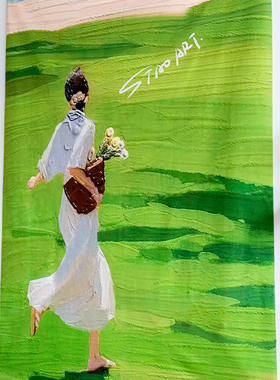 极速韩风可爱少女油画背景布绿色小清新挂布网红改造墙布Zins拍照