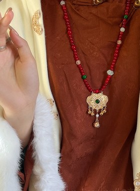 极速古风红色璎珞背云流苏项链新中式小众国风过年U喜庆马面裙汉