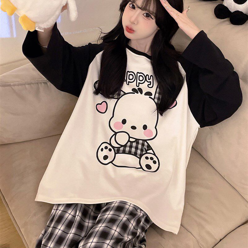 新品2025新款纯棉睡衣女款春秋季长袖圆领N套装卡通日系可爱宿舍