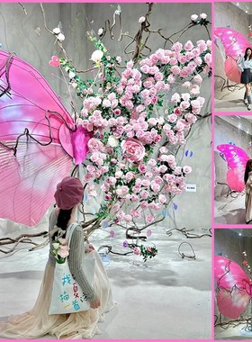 新品巨型鲜花蝴蝶 大摆件婚w礼活动打卡点店铺商场美陈列门头装饰