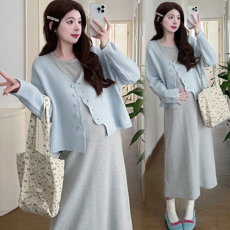 新品2025孕妇装春装新款套装时尚洋气连衣裙两Q件套宽松背心裙上