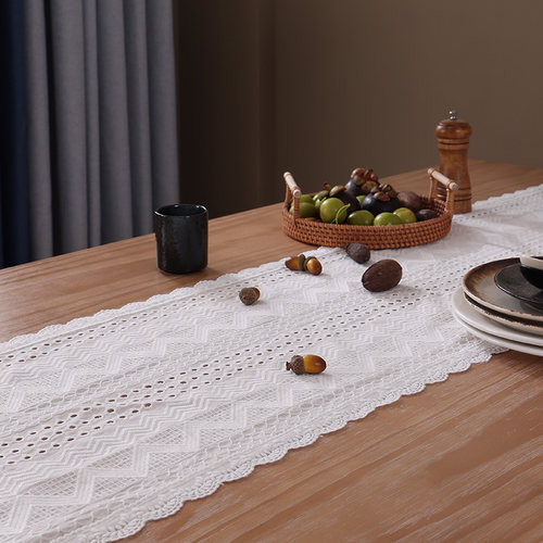 极速防水蕾丝双层桌旗布白色简约长条桌布L防尘盖巾餐边柜电视柜