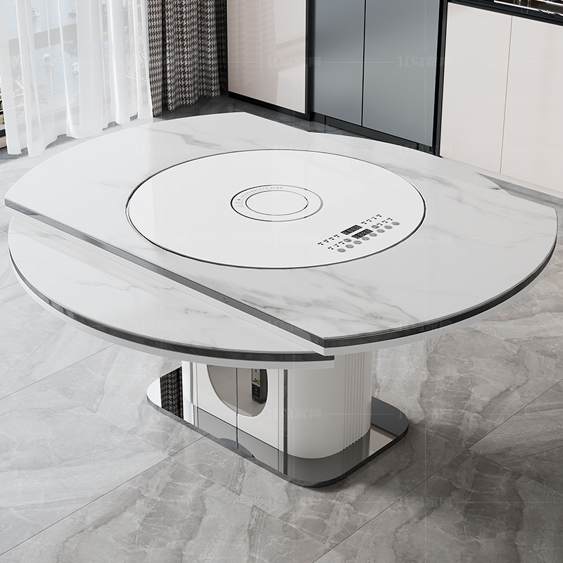 极速2023新款多功能带电磁炉暖菜岩板餐桌现P代简约轻奢可伸缩圆,住宅家具,岩板餐桌,淘宝优惠券,粉丝福利购,淘宝优惠卷