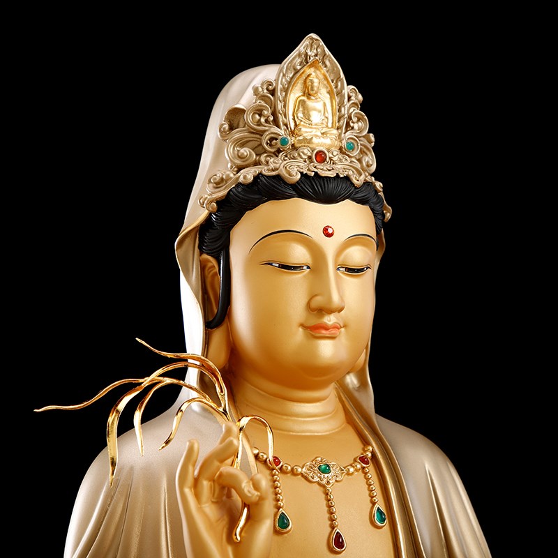 全铜彩绘观音佛像摆件客u厅供奉南海观音菩萨像大号观世音雕像