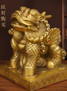 新品貔貅摆d件一对公母纯黄铜貔恘皮丘客厅家用店铺办公室开业礼