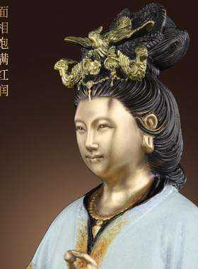 新品纯黄铜泰山奶奶像碧霞元y君老母圣母铜像泰山娘娘家用客厅装