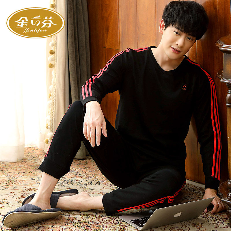 新品秋冬季男士睡衣长o袖纯棉加大码春秋季全棉运动冬款家居服套