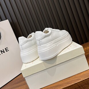 新品超火内增高女鞋2026新款春夏透气休闲真皮厚底小W白鞋8cm白色