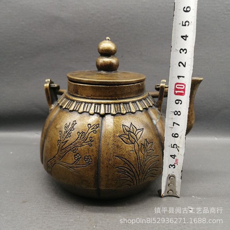 新品梅兰竹菊 茶壶酒壶古董y古玩收藏仿古做旧铜制工艺礼品摆饰