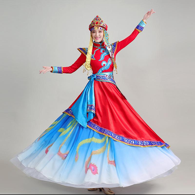 极速新款蒙古族服装女内蒙蒙族舞蹈演出服盛装Q开场舞大摆裙表演