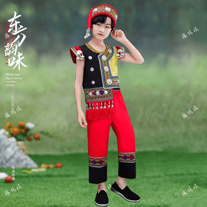 极速新款儿童少数民族服s装锡伯族演出服男女童舞台舞蹈服合唱服
