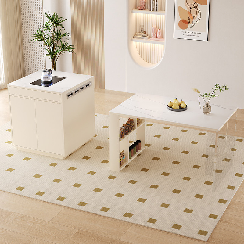 极速奶油风岛台餐桌m家用轻奢岩板吧台柜带电磁炉可移动餐柜茶水,住宅家具,岩板餐桌,淘宝优惠券,粉丝福利购,淘宝优惠卷