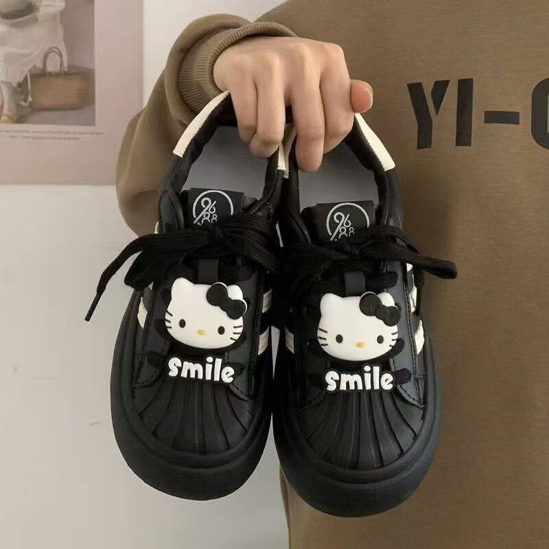 新品女童b运动鞋面包贝壳头黑白2026新款春季儿童板鞋大童鞋子大