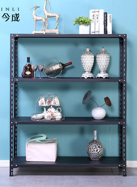 极速角钢黑色货架置物架落o地仓库阳台家L用多层铁架子超市展示架