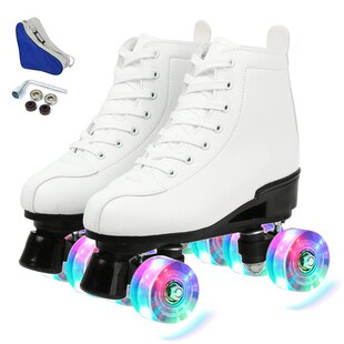 极速Women White PUn Leather Roller Skates Skating Shoes Slid