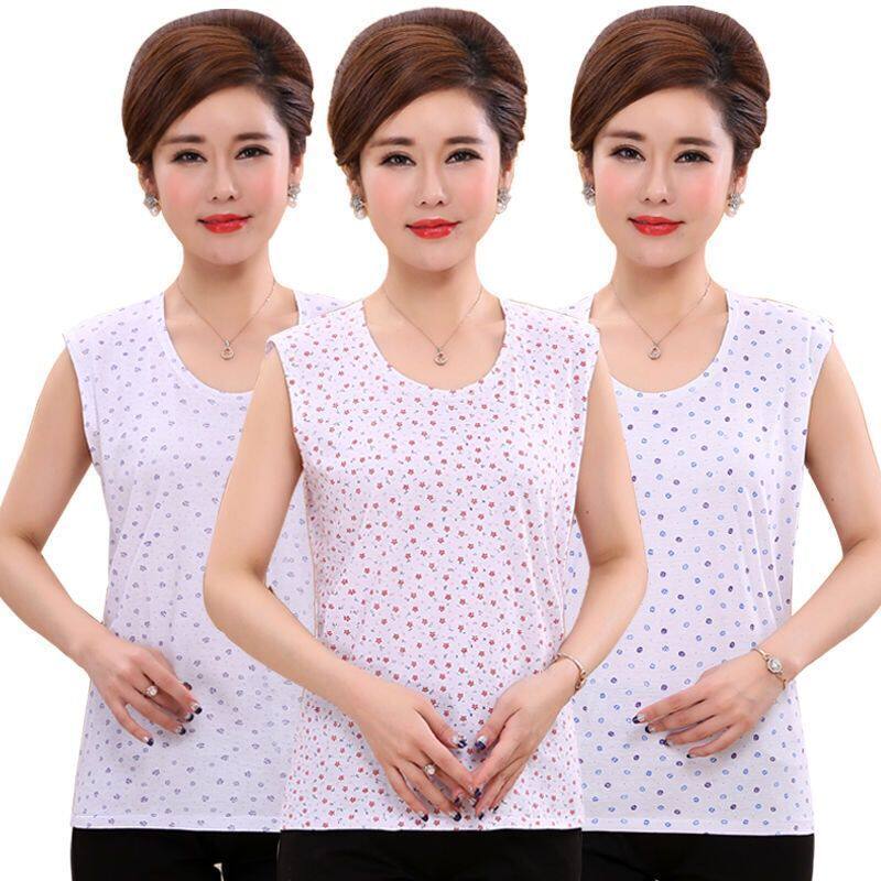 极速中老年人女士纯棉背心汗衫宽松无袖J老人打底衫内衣大尺码妈