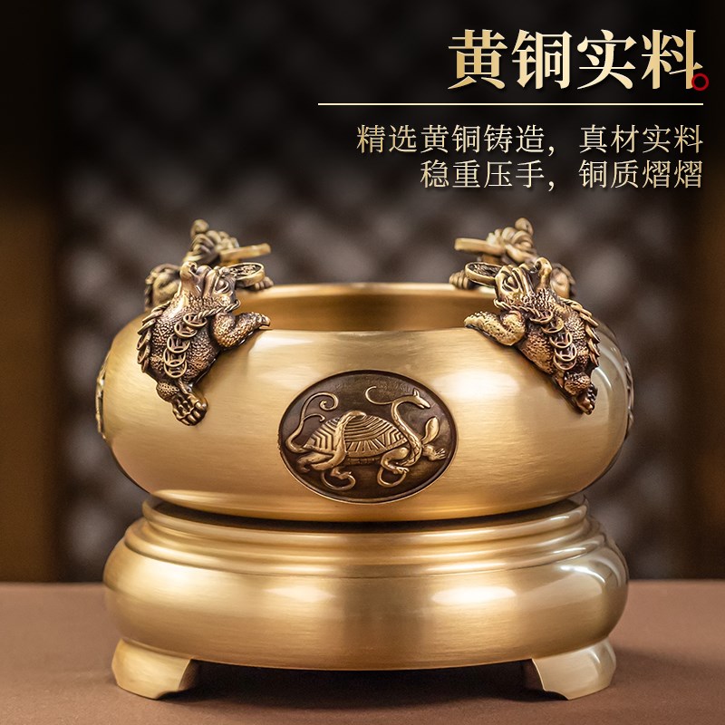 新品黄铜四方f来财聚宝盆底座可转动金蟾招家财用神办公室琉璃元 - 实物图