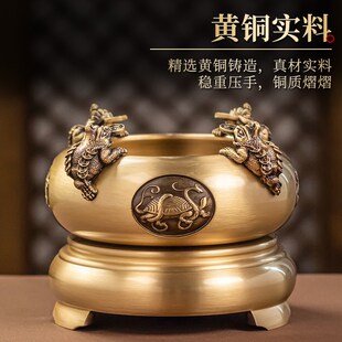 新品黄铜四方f来财聚宝盆底座可转动金蟾招家财用神办公室琉璃元