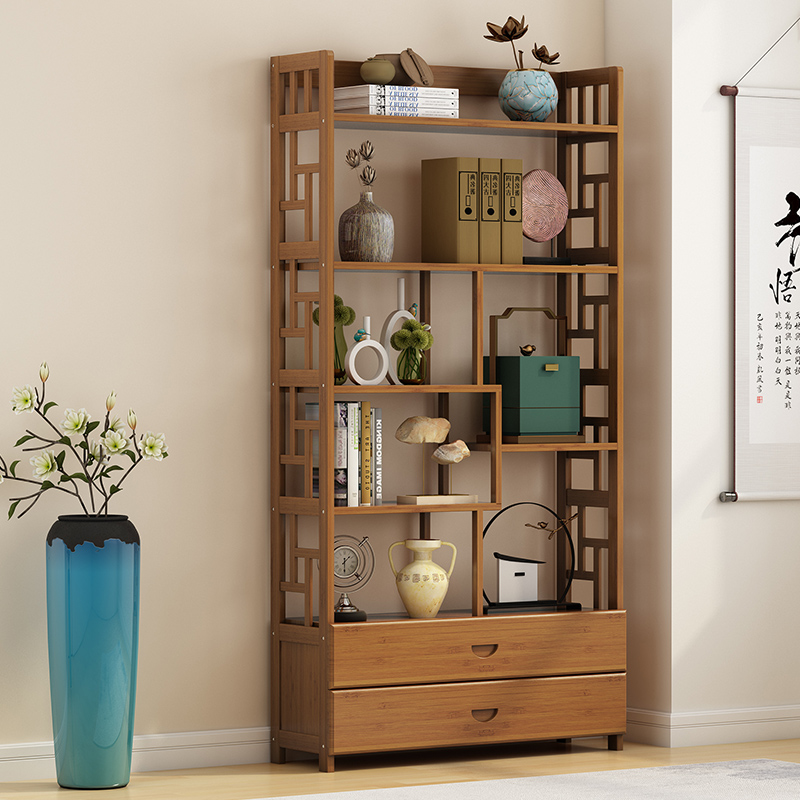 极速楠竹新中式博古架摆件书架展示柜多宝阁茶具隔T断茶叶收纳置