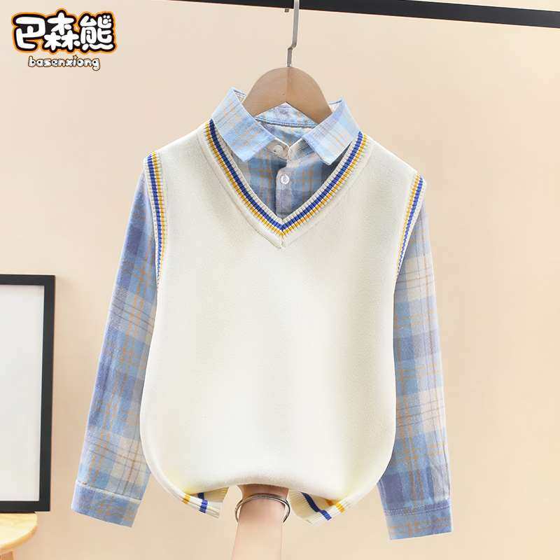 极速男童毛衣秋冬假两o件2022新款儿童衬衫背心中大童针织马甲男,童装/婴儿装/亲子装,毛衣/针织衫,淘宝优惠券,粉丝福利购,淘宝优惠卷