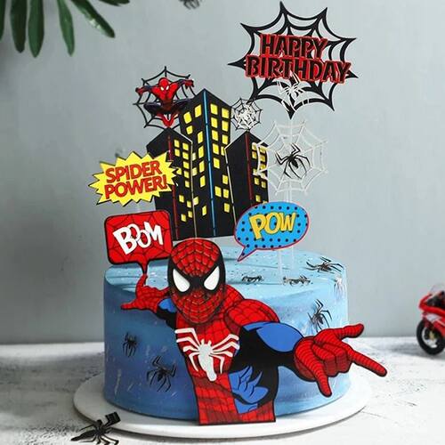 新品Spiderman Theme Cake DecoratCions Super Hero Avengers Hu