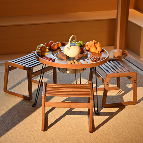 极速圆梦围炉折叠桌子煮茶t庭院家用烤火盆户外炭火炉烧烤炉烤肉