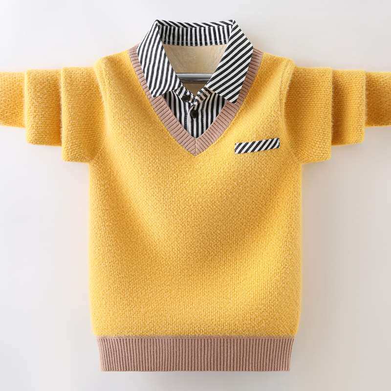 极速男童毛衣假两件2022秋冬装新款洋气中大童针织衫Y男孩一体绒