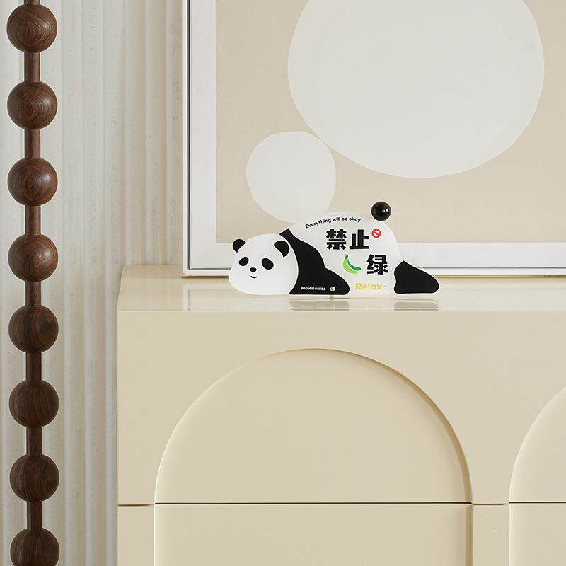 WOZOOM屋准入户玄关摆放式钟表摆件电视柜客厅熊猫时钟桌面装饰品